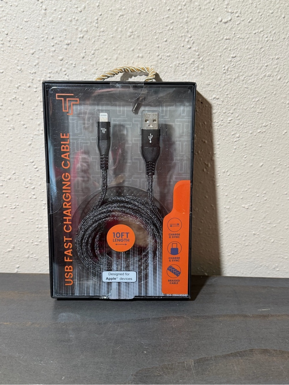 USB to Lightning Charging Cable with Orange Accent for Apple Products NIB